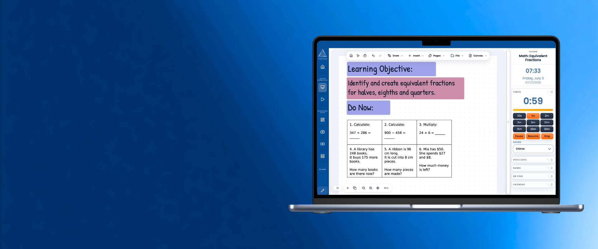 PRISM classroom workspace shown on a laptop
