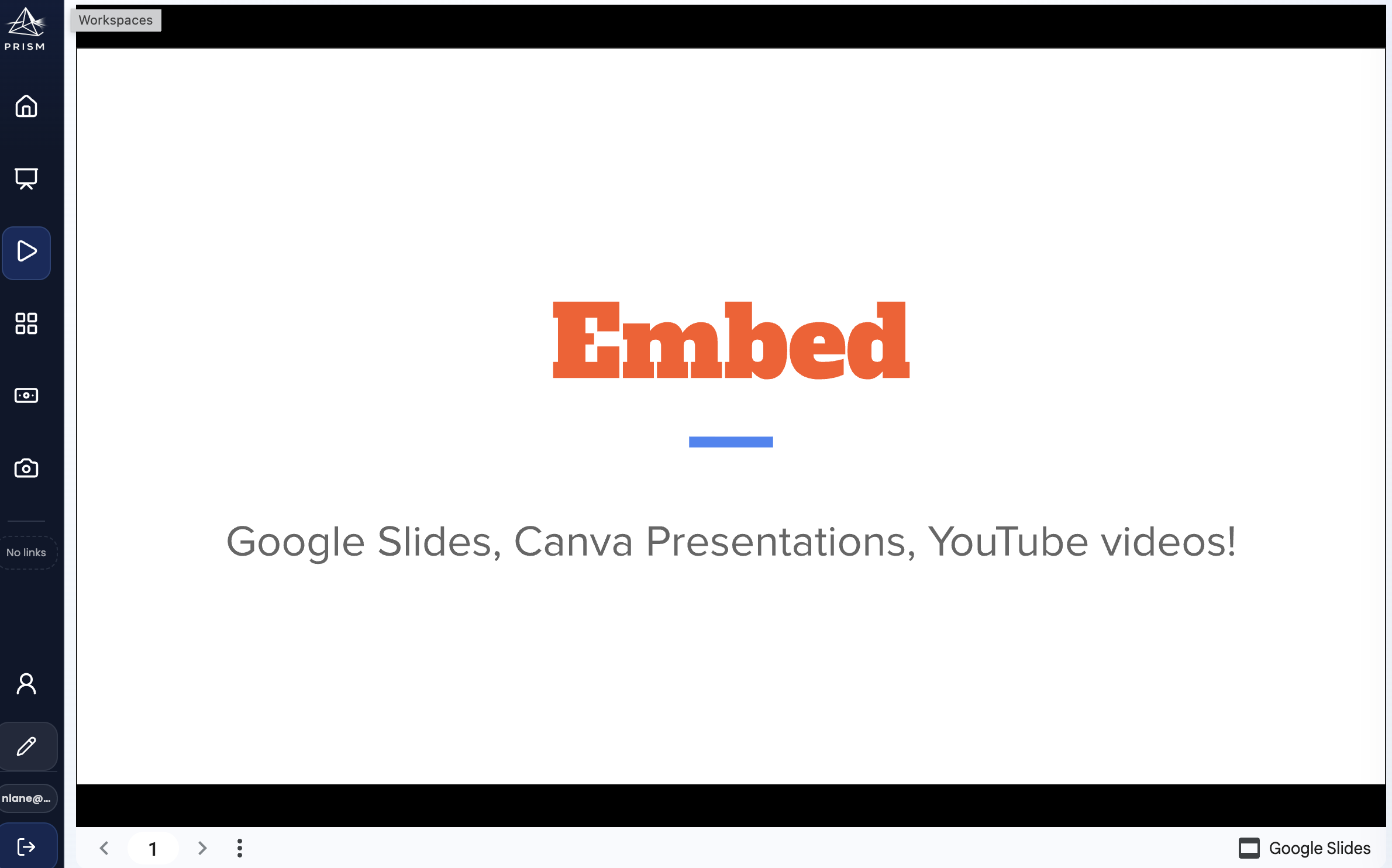 PRISM media module screenshot with embedded media